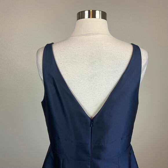 Alfred Sung Satin Cocktail Dress Size 10 Blue Sleeveless V-Neck Fit and Flare - Picture 6 of 12